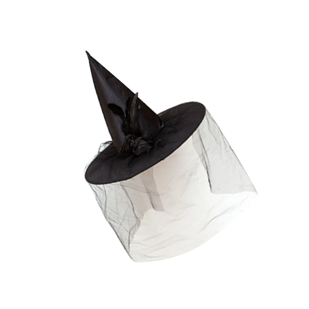 Halloween Witch Hat with Satin Flowers and s for Halloween Party Cosplay Accessories (Black)