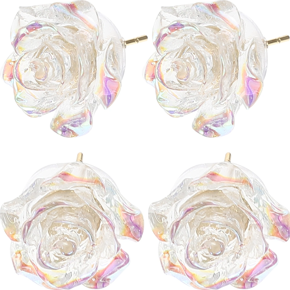 2 Pairs of Flower Modeling Earrings Women Earrings Transparent Flower Ear Studs