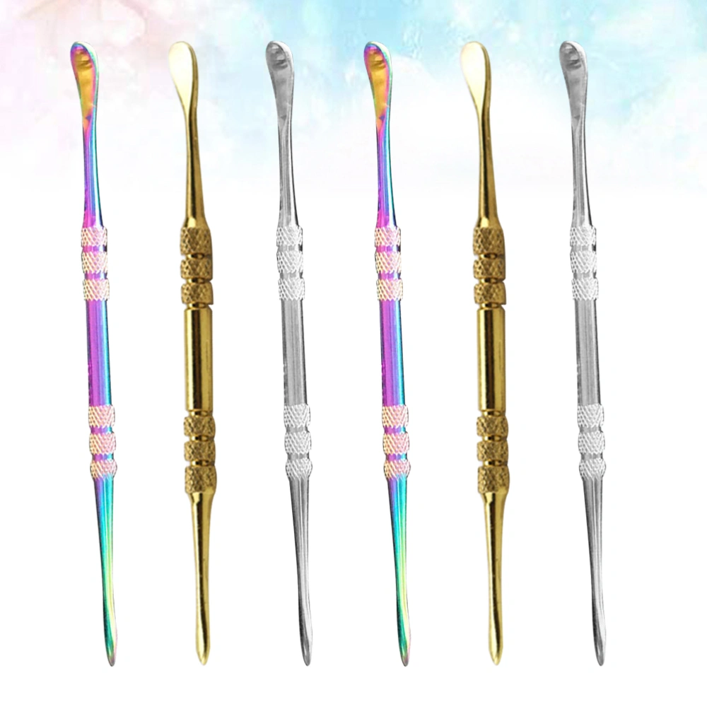 6pcs Stainless Steel Double-headed Spoon Carving Wax Tool with Non-Slip Handle (2pcs in Each Color, Silver, Golden, Colorful)