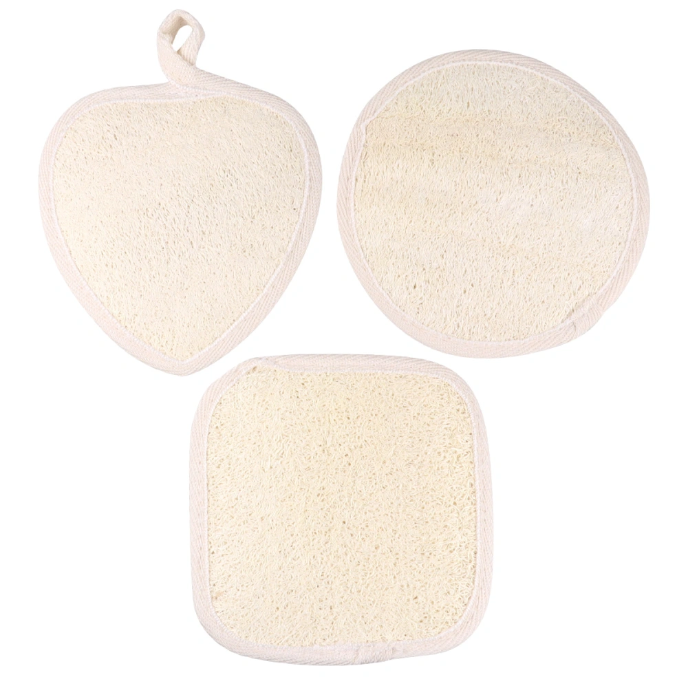 3Pcs Natural Loofah Bathing Towels Exfoliating Brushes Shower Bathing Towels Back Scrubbing Tool (Heart Shape, Square Shape, Round Shape)