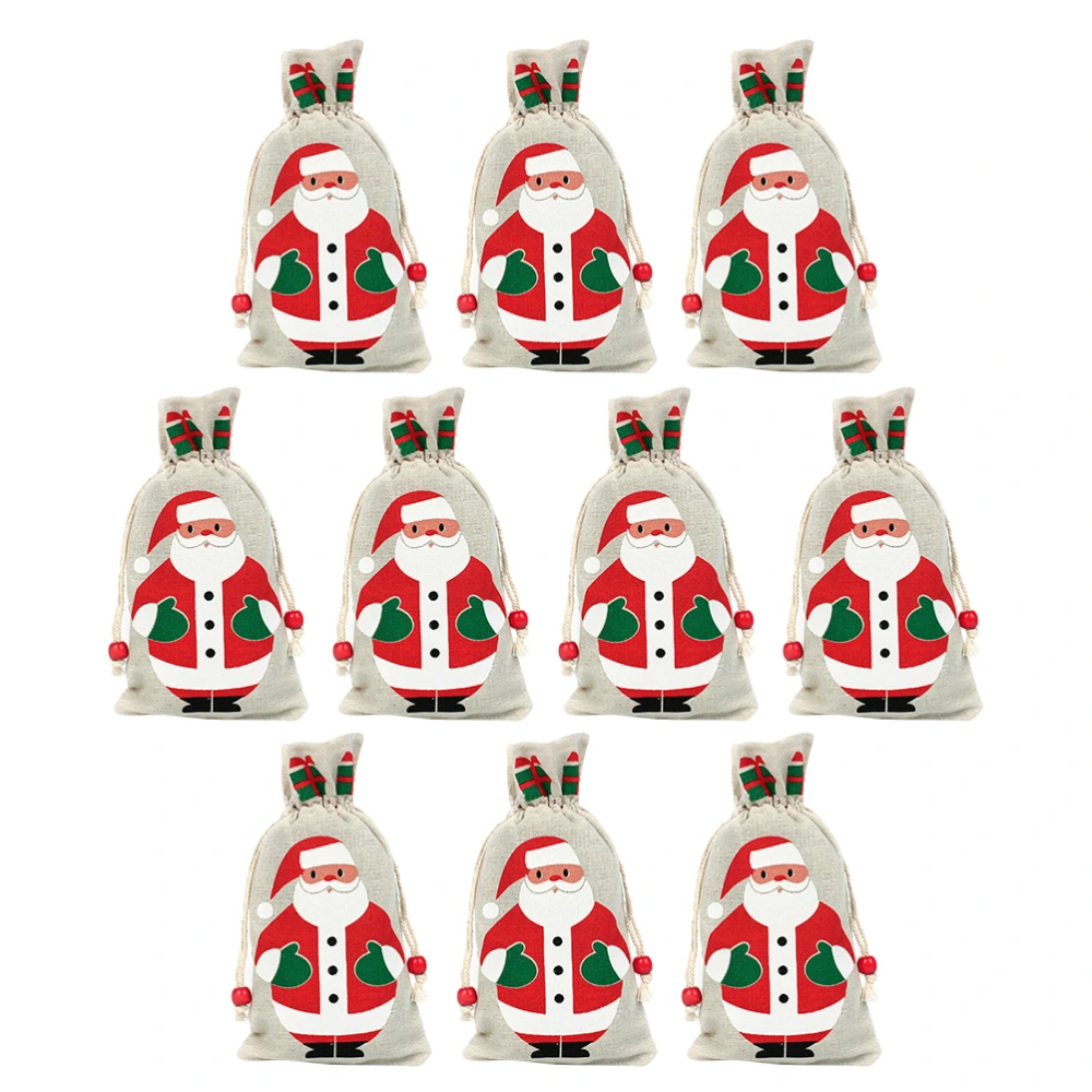 10pcs Stylish Christmas Candy Bag Drawstring Pouches Gift Bags Creative Gift Pouch Food Biscuits Bag for Kids Children (Santa)