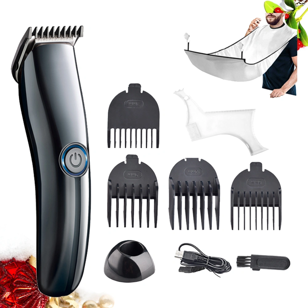 1 Set Metal Electric Hair Clipper Comb Kit USB Charging Hair Styling Comb Set Portable Hair Beard Trimmer Shaver Kit for Men Husband Use (Hair Clipper Kit+Hair Styling Comb+Cloak Black)