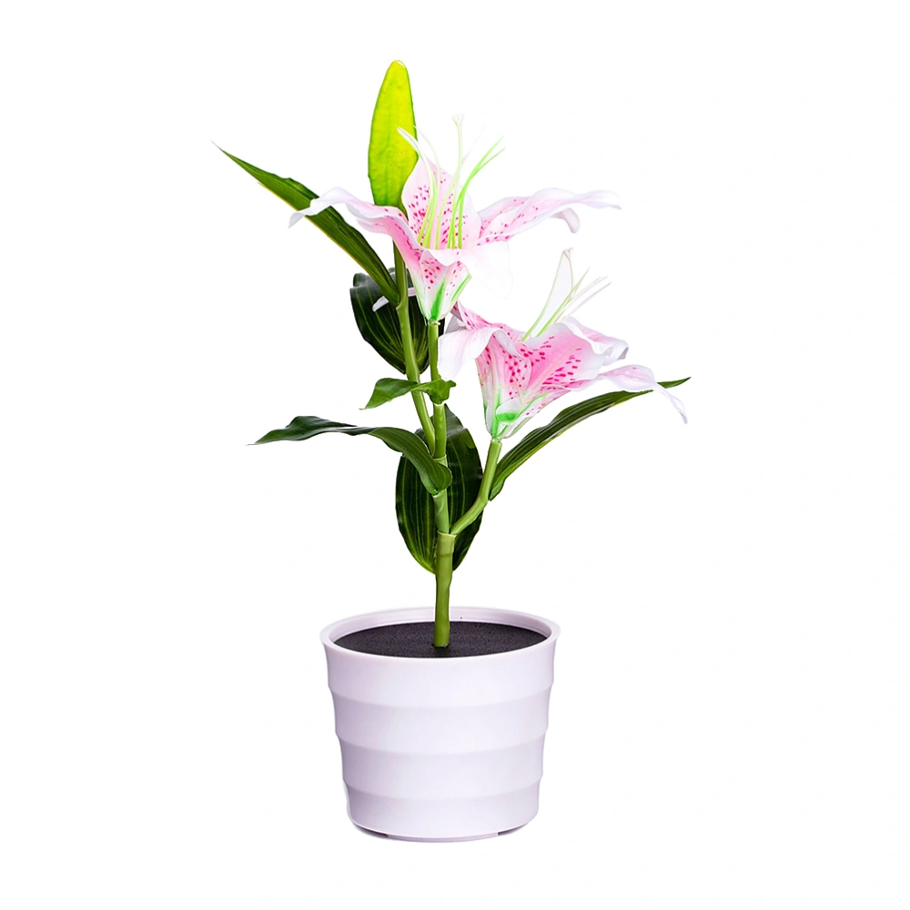 Solar Power LED Flower Light Artificial Lily Landscape Lamp Night Light (Pink Flower)