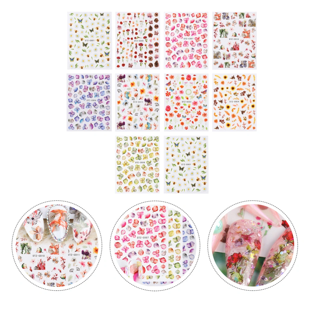 10pcs Fresh Manicure Stickers Imitation Flower Nail Sticker Random Style