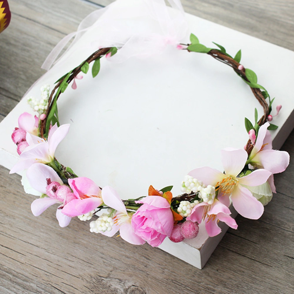 Simulation Flower Headband Bridal Floral Crown Headpiece for Holiady Wedding Photography