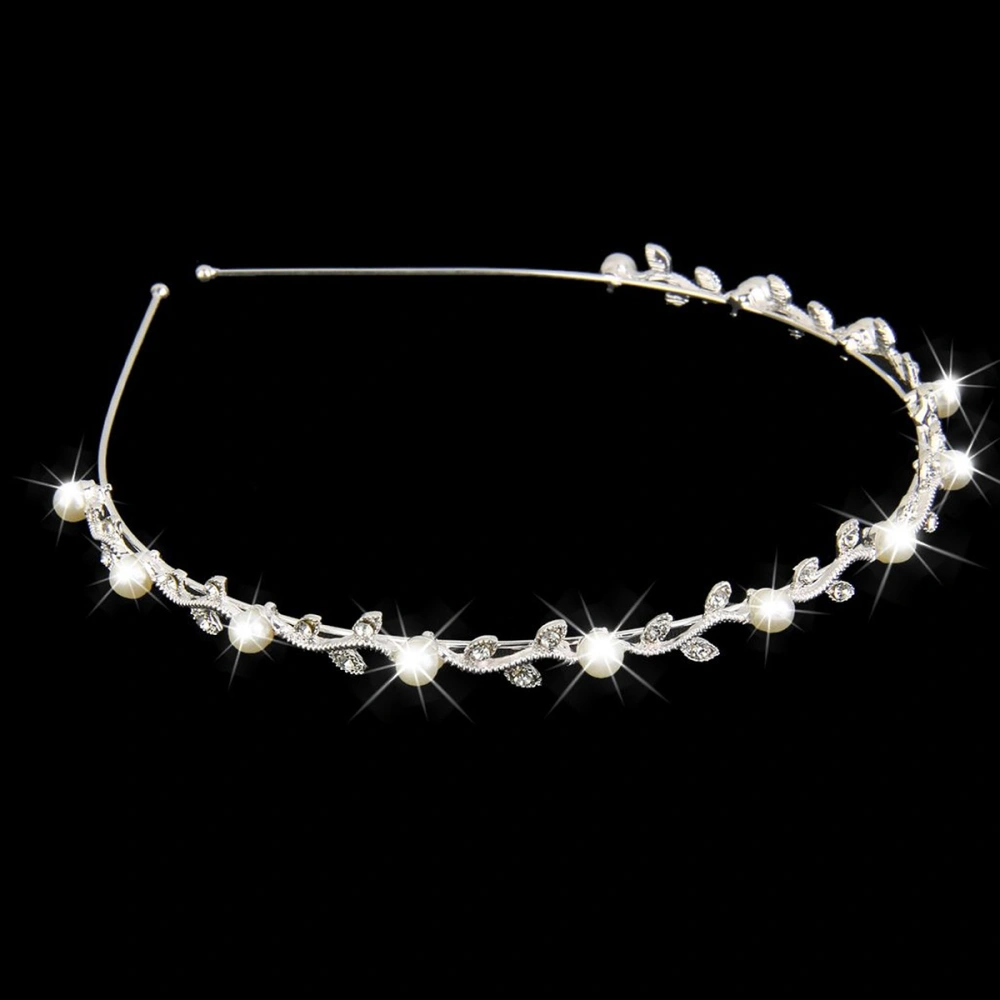 Bridal Headband Girl Leaf Pearl Crystal Diamond Wedding Band Tiara Graduation