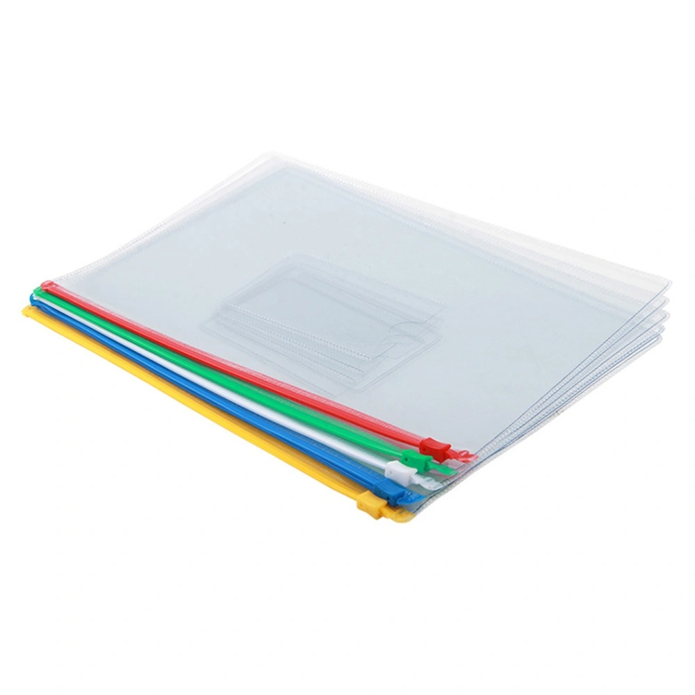 10pcs Transparent Zipper File Bags Colored A4 Document Holder Bills Storage Pouch for School Office (Red, Yellow, Blue, Green, White)