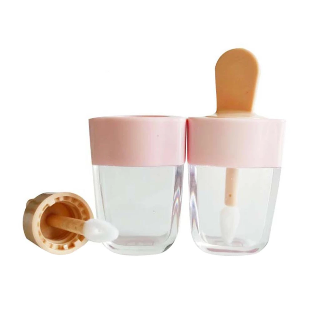 15pcs Empty Lip Gloss Tube Container Ice Cream Shape Transparent DIY Lip Balm Container (Pink)