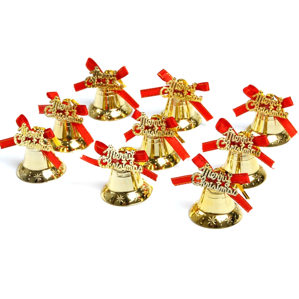 9pcs Christmas Tree Small Golden Bells with Merry Christmas Words Festival Hanging Pendant Decor