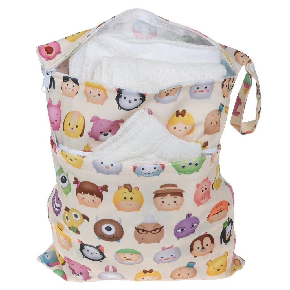 Infant Diaper Bag Waterproof Nappy Bag Resuable Wet Dry Baby Diaper Pouch with Dual Zipper Rainbow (Cartoon Pattern)