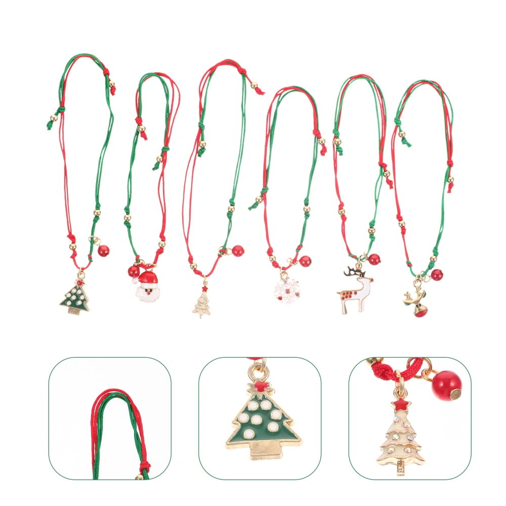 6pcs Christmas Theme Bracelet Alloy Charms Handwoven Braided Rope Bracelets