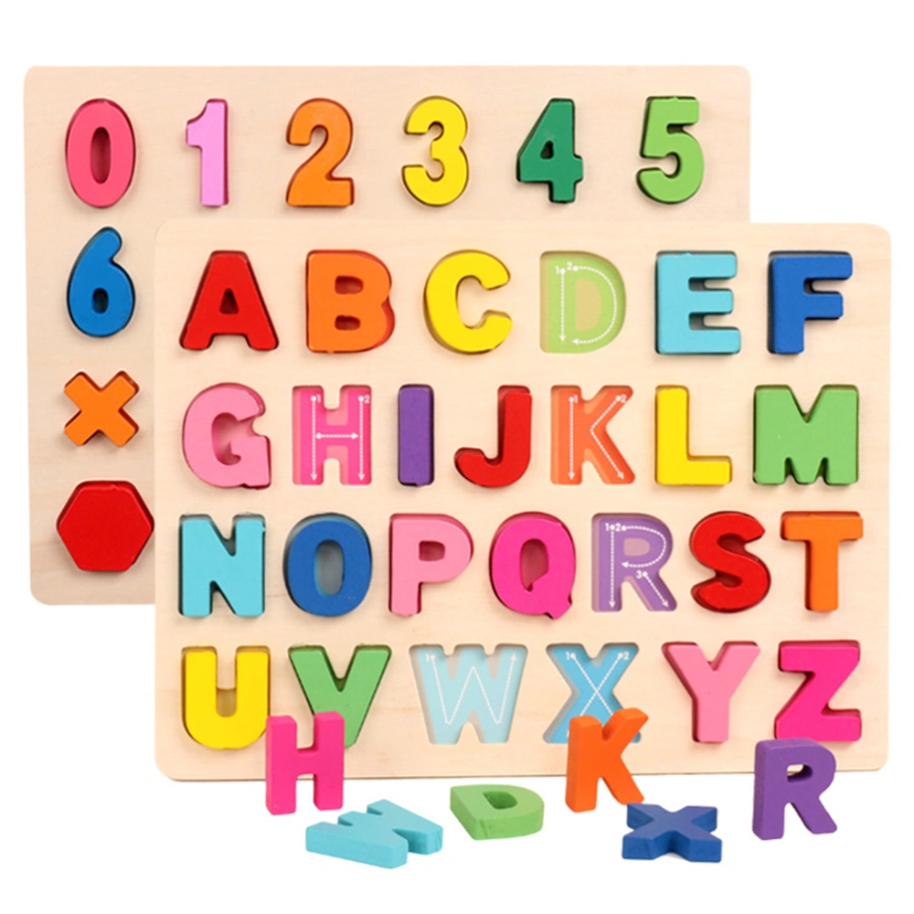 1 Set Wooden Math Arithmetic Number Alphabet Puzzles Educational Teaching Tools Cognitive Development Recognition Toys Jigsaw for Kids (Colorful)