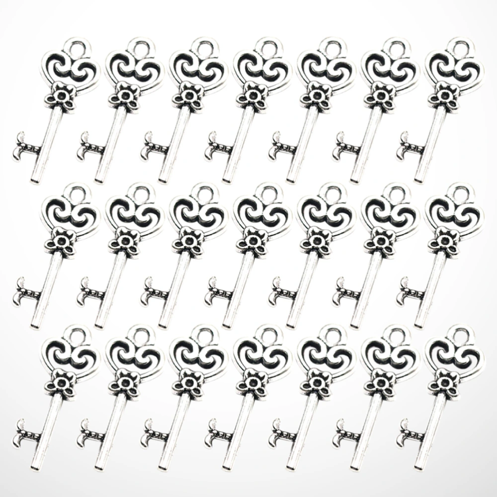 50pcs Key Bracelet Pendants Alloy DIY Charms Jewelry Making Accessory for Necklace Crafts (Antique Silver)