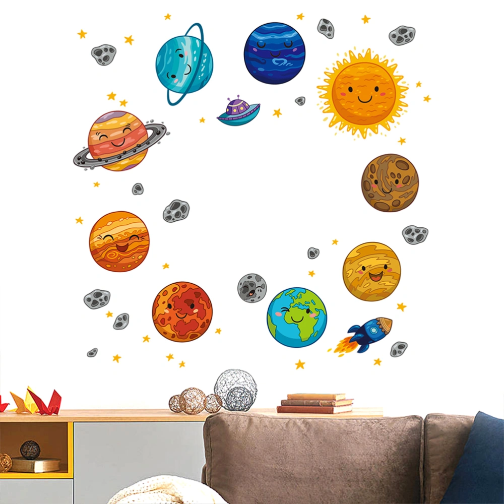 1 Set Planet Theme Decals Creative Cartoon Wall Stickers for Kids Room Decor Nursery School Decor