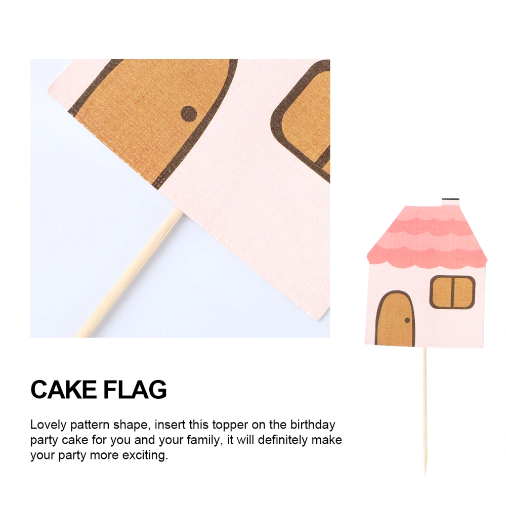 40 Pcs Cake Flags Small Houses Set Cake Toppers Birthday Cake Inserted Cards