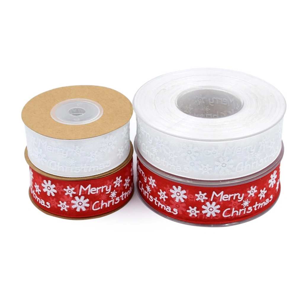 1 Roll of Christmas Printing Ribbon Christmas Tree Decor Gift Wrapping Ribbon for Hair Bows Gift Packing DIY Crafts 10 Meters White Pattern