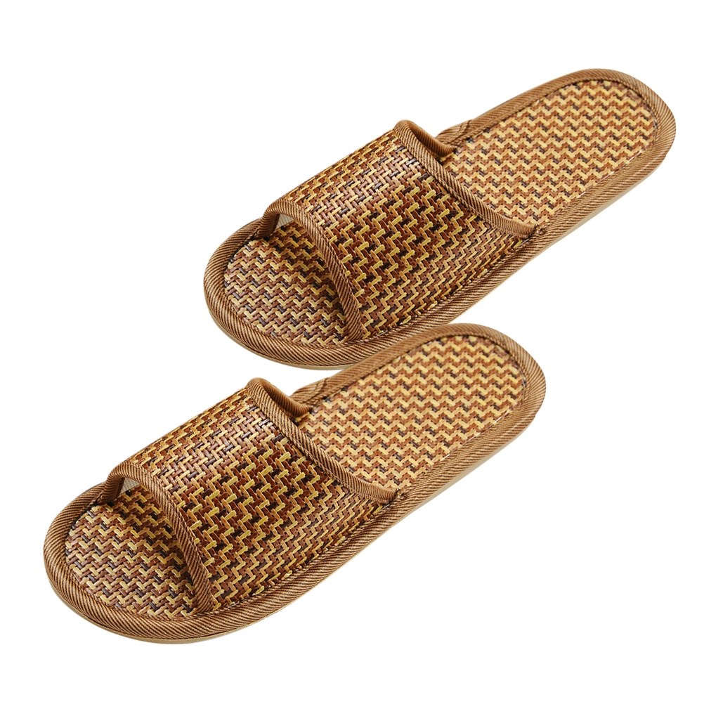 1 Pair Rattan Woven Slippers Summer Cool Sandals Non-slip Platform Shoes for Home (Light Brown Size 39-40 24.5cm Length 7.5US 5UK 38.5EU 9.6285 Inch)