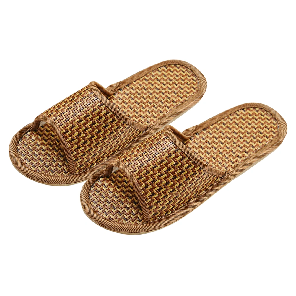 1 Pair Rattan Woven Slippers Summer Cool Sandals Non-slip Platform Shoes for Home (Light Brown Size 39-40 24.5cm Length 7.5US 5UK 38.5EU 9.6285 Inch)