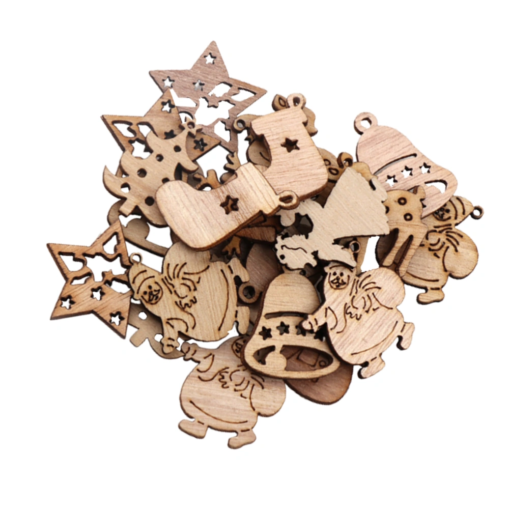 100Pcs Christmas Wooden Slices Vintage Cartoon Hanging Pendant Christmas Ornaments Mini Wooden Chips