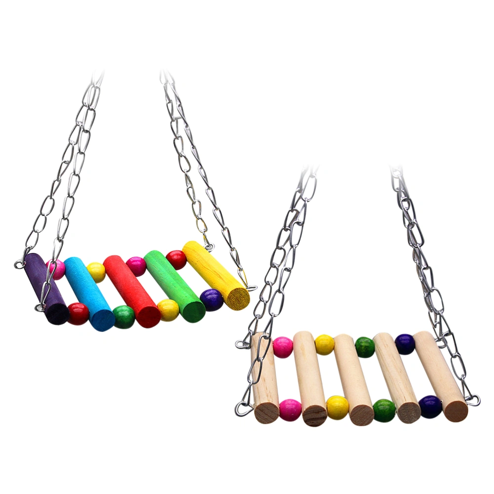 2pcs Funny Suspension Bridge Creative Swing Station Pole Durable Swing Stand Wooden Toy for Pet Parrot Bird (Colorful and Primary Color)