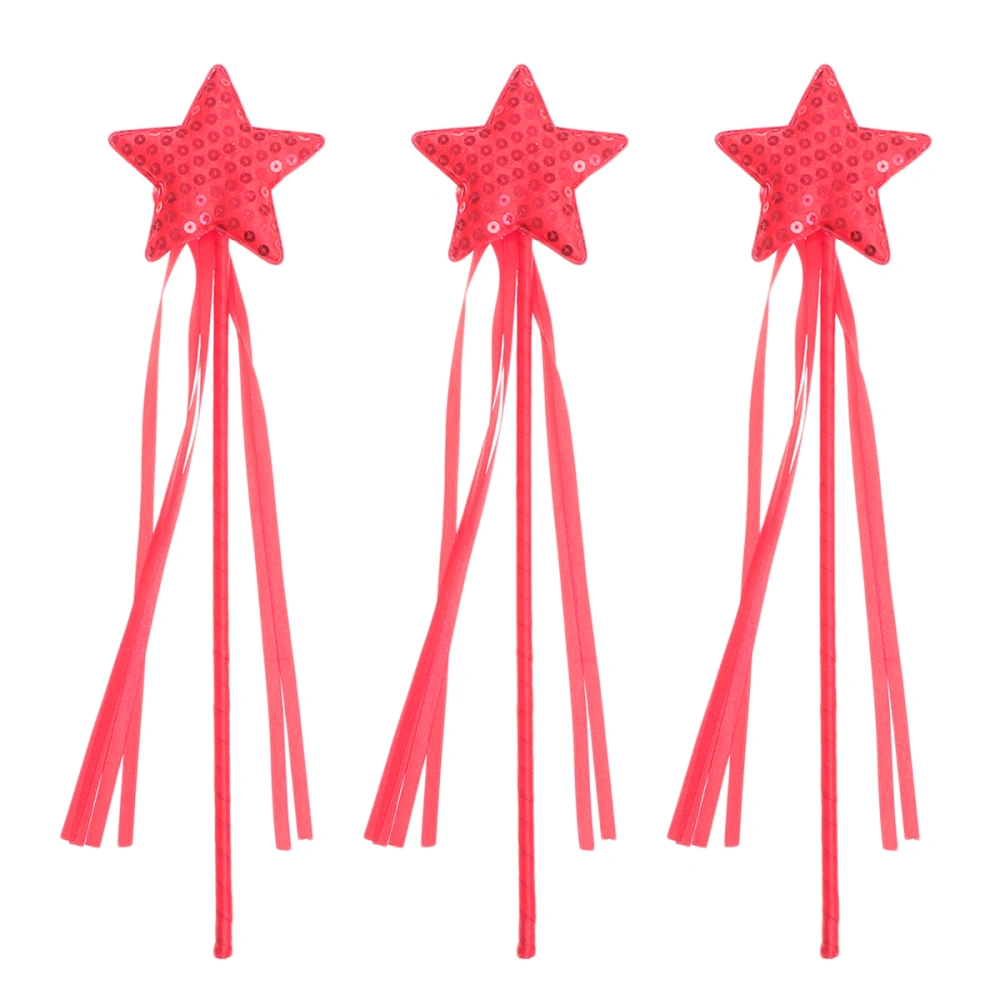 3pcs Children Stick Five-Pointed Star Party Supplies Kids Wand Girl Magical Fairy Stick for Masquerade Show (Red)