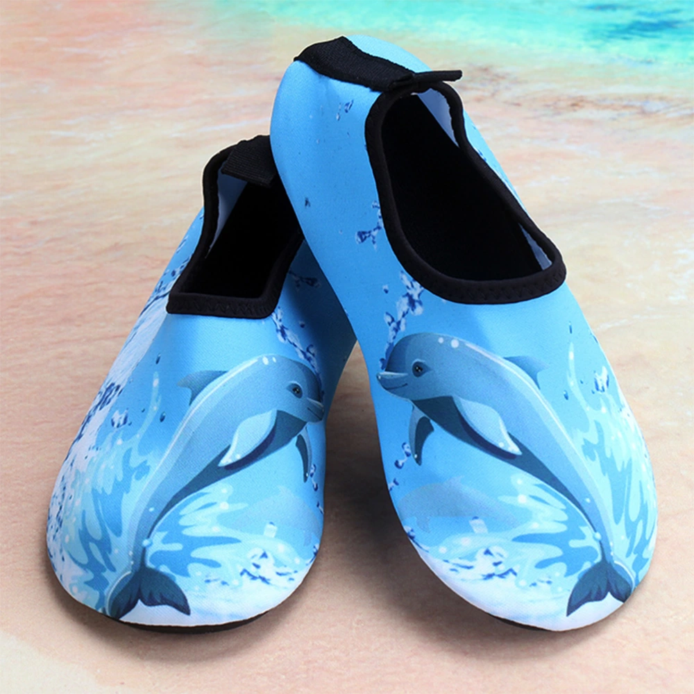 1 Pair Dolphin Pattern Beach Shoes Outdoor Swimming Diving Surf Non-slip Shoes for Kids Children - Sky-blue (28-29 Yard, 18CM, 12US, 11.5UK, 29.5EU, 4.9125 Inch)