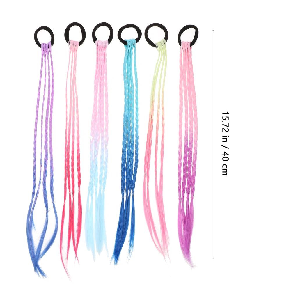 6pcs Colorful Wig Braids Braided Hair Ties Ponytail Holders Hair Accessories