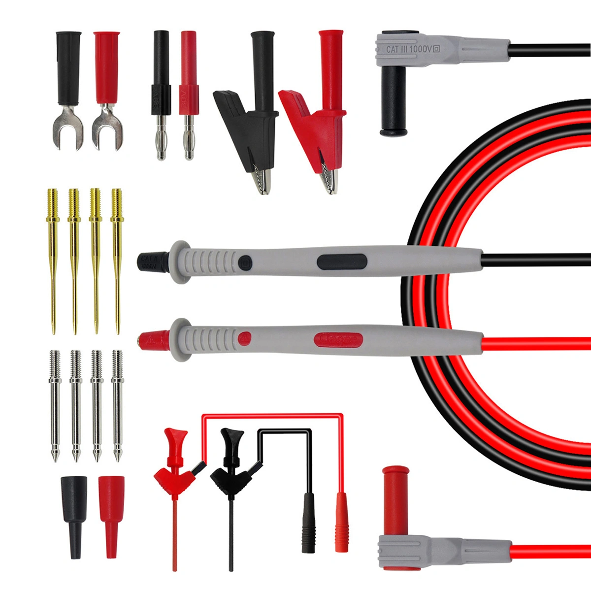 16 Pcs Replaceable Multimeter Probe Test Hook Test Lead Kits 4mm Banana Plug Alligator Clip Test Stick