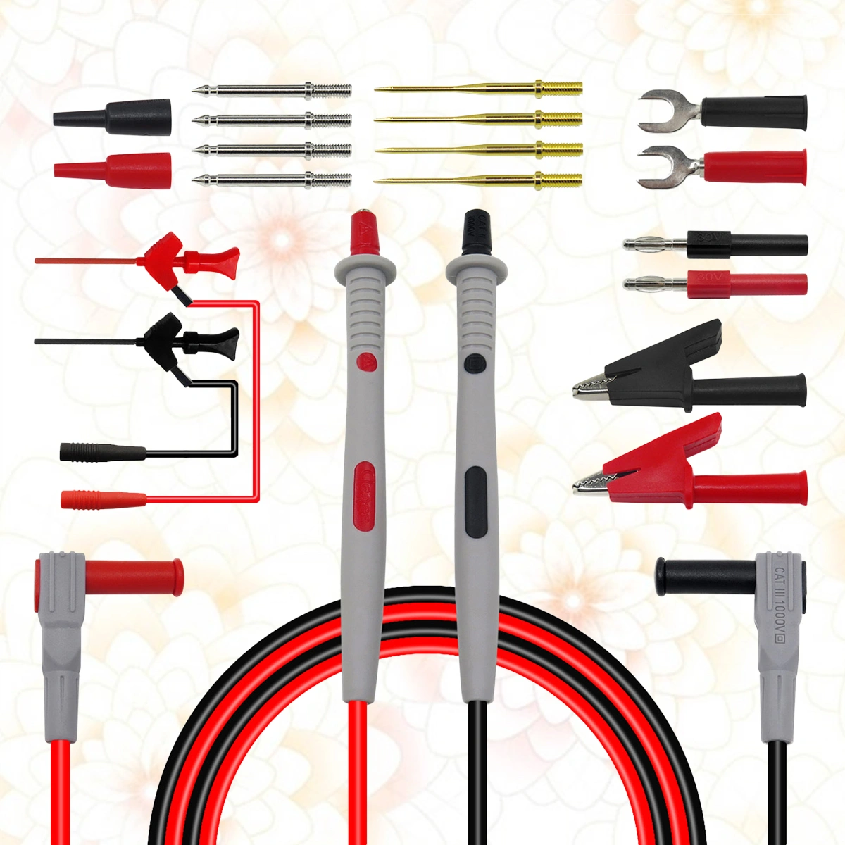 16 Pcs Replaceable Multimeter Probe Test Hook Test Lead Kits 4mm Banana Plug Alligator Clip Test Stick