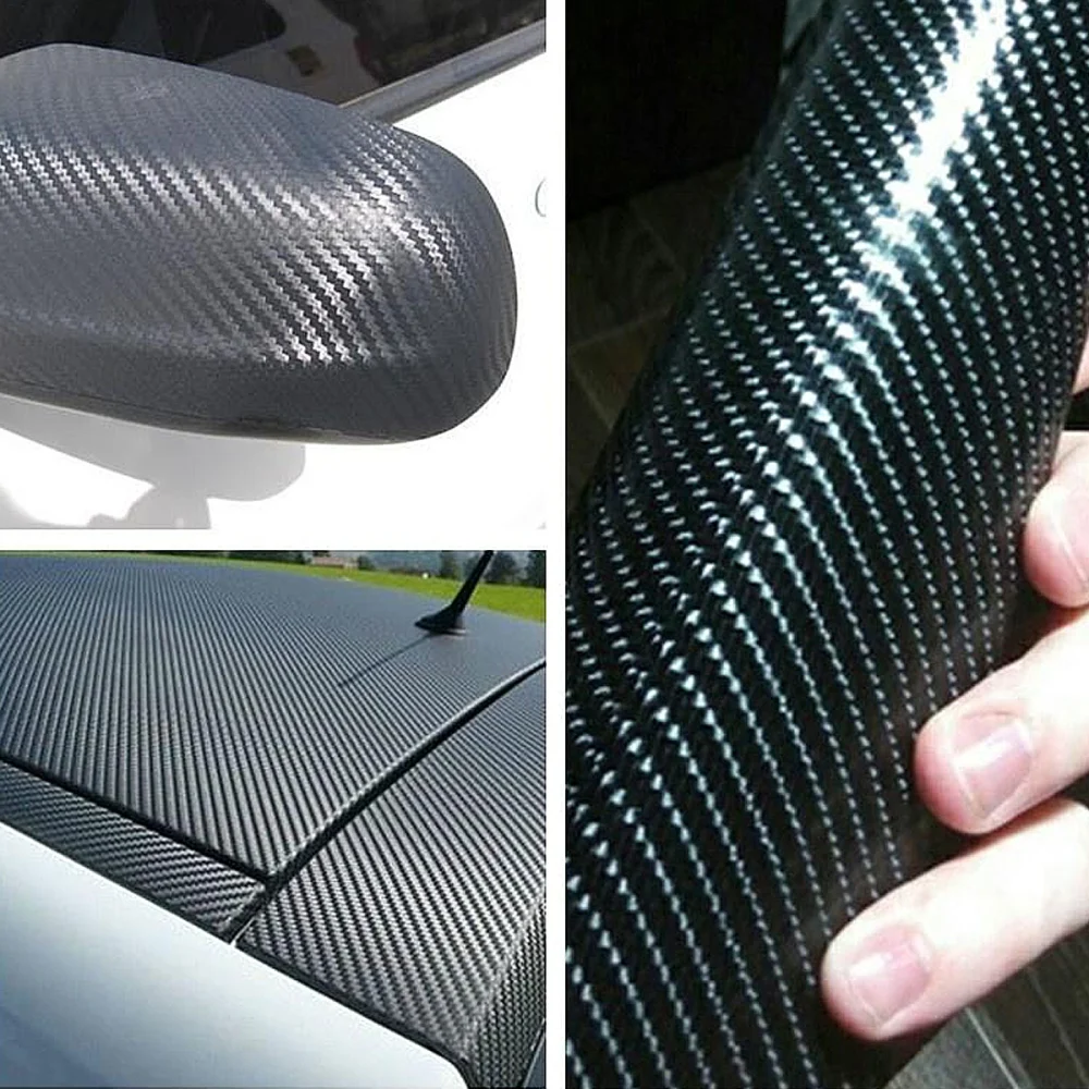 Car Stickers Waterproof DIY 3D Carbon Fiber Film Wrap Roll for Car Auto Vehicle Decor (Black)