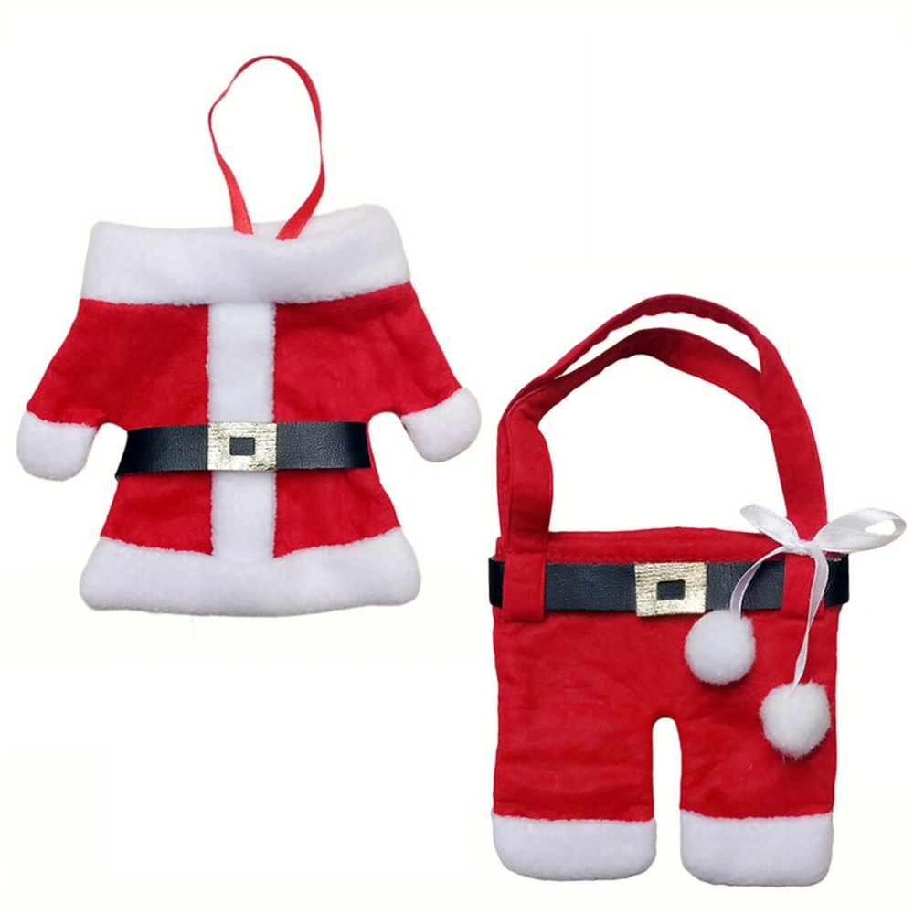 2pcs Santa Suit Clothes Christmas Cutlery Silverware Holder Pockets Knives Forks Bag Xmas Party Table Decorations