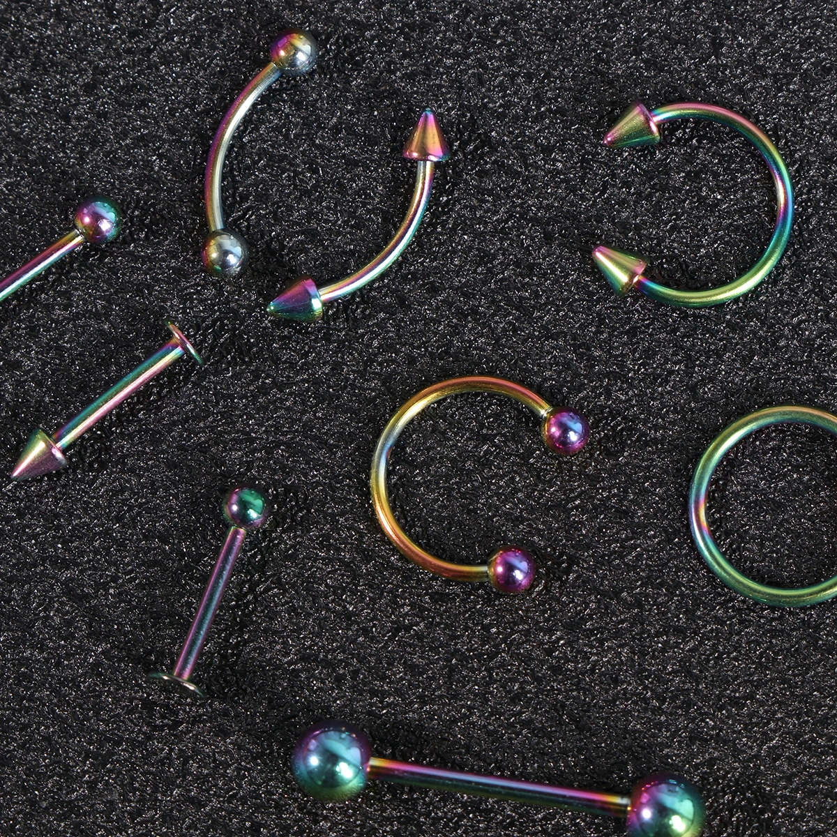 9pcs of One Set Delicate Curved Ring Labret Piercings Jewelry Metal Tongue Pin Simple Body Jewelry Set (Colorful)