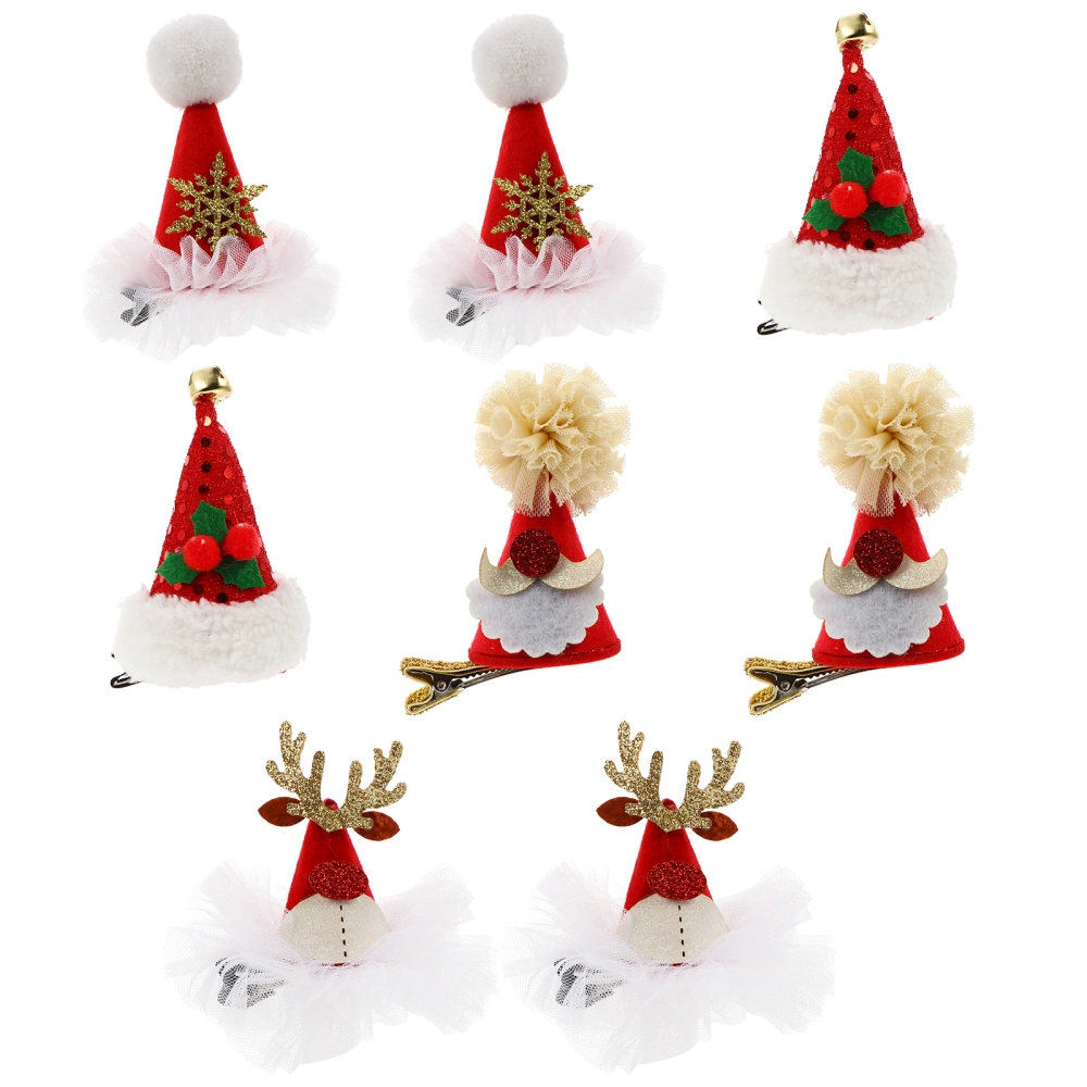 8Pcs Pretty Hair Clips Christmas Hat Shape Hair Pin Lovely Hair Barrettes