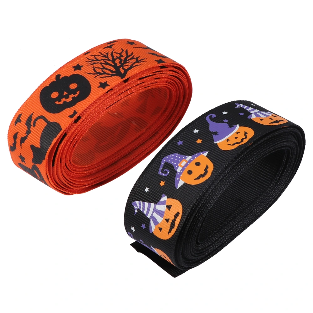 2 Roll/10 Yards Hallowen Gift Wrapping Ribbons Printing Packing Ribbons Decorative Riband Bow-tie Material (25mm Pumpkin Type+25mm Purple Pumpkin Type)