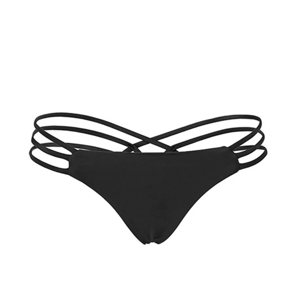 Women Sexy Strappy Bikini Thong Swim Bottoms Brief Underwear Size L (Black)