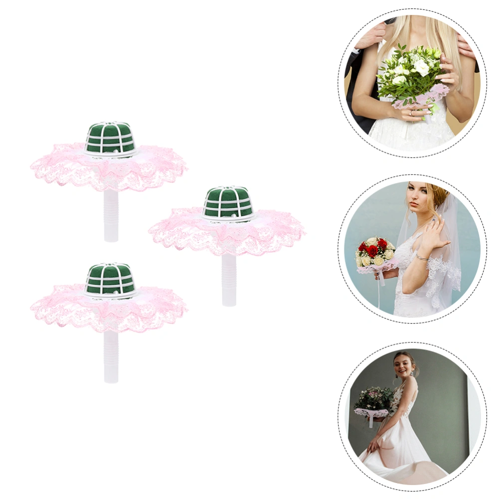 3 sets of Flower Bouquet Holder Bridal Bouquet Handle Flower DIY Accessories