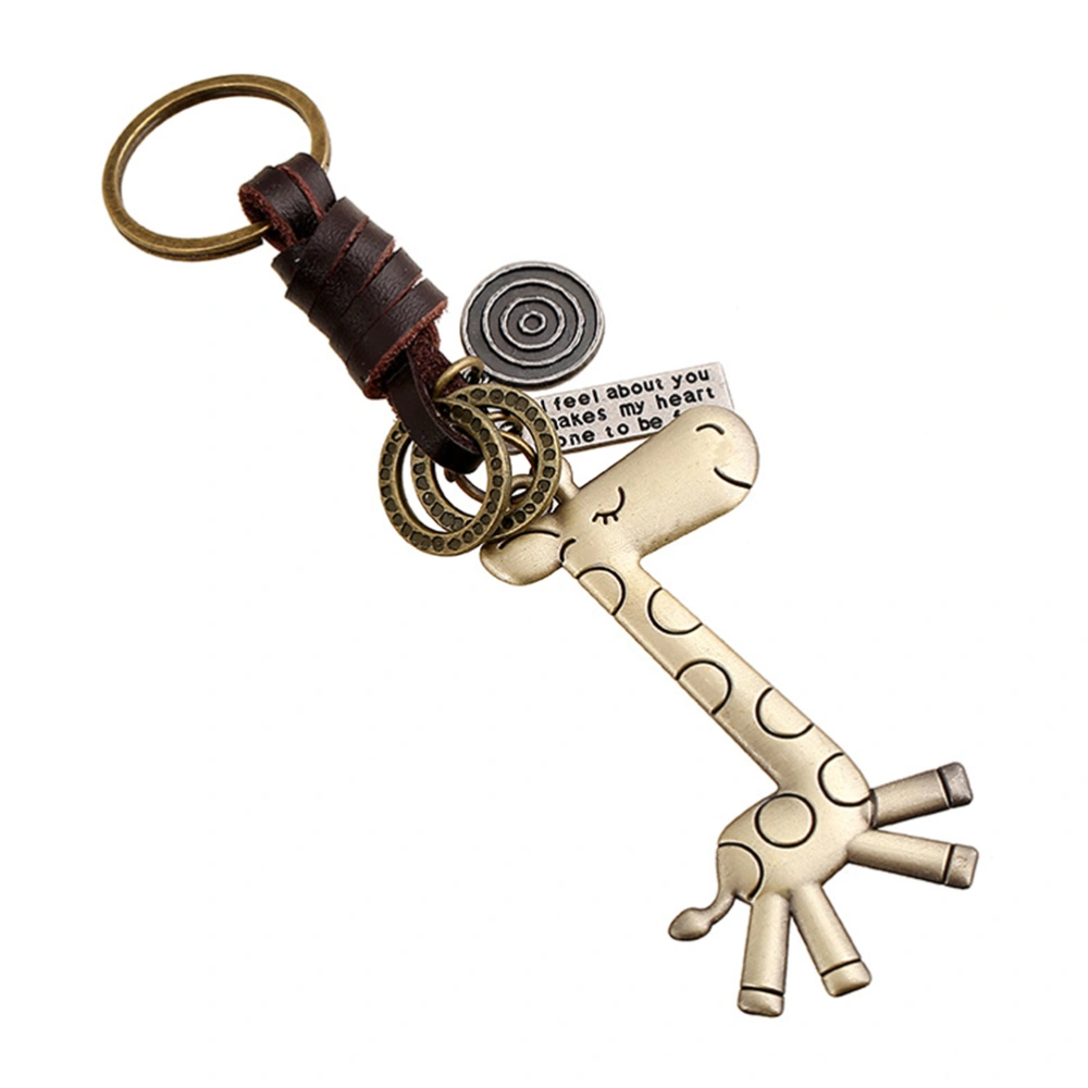 Creative Punk Giraffe Keychain DIY Handmade Alloy Weave Leather Car Key Chain for Men Women