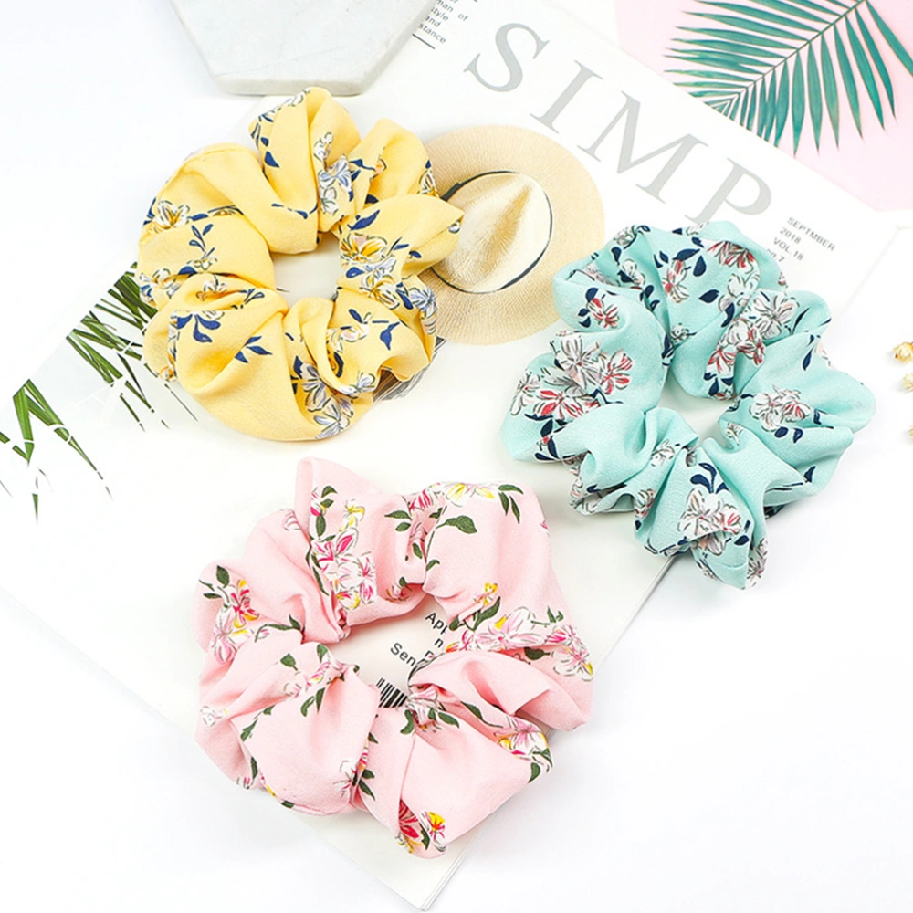 4pcs Flower Printed Hair Rope Cloth Ponytail Holders Creative Headdress Girls Hair Ornament (Mixed Color)