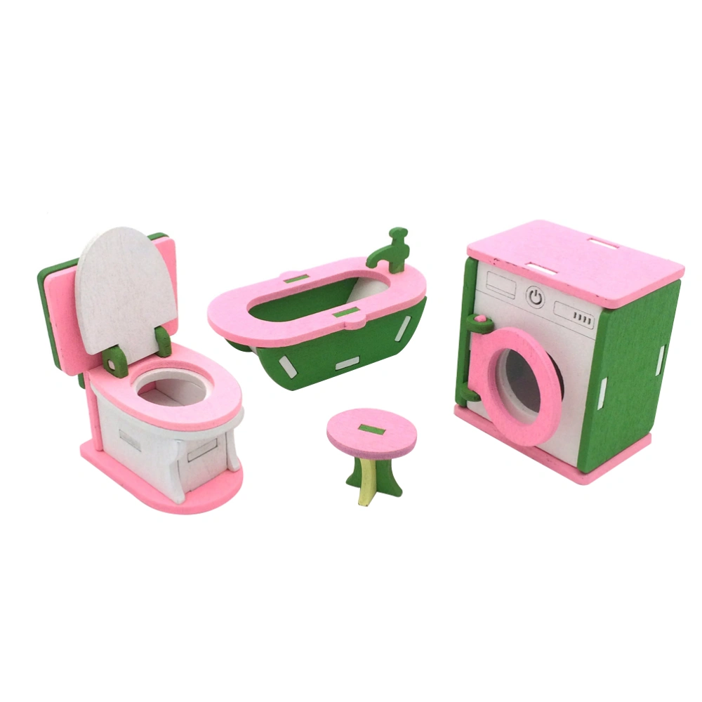 Miniature mini house Funiture Wooden Toys for fChildren Bath （4sets)