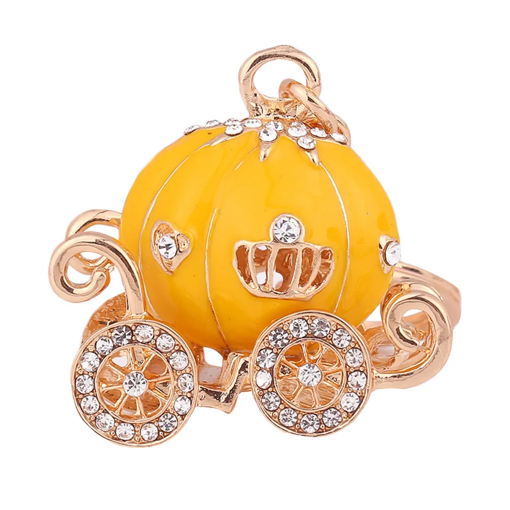 Rhinestone Pumpkin Carriage Keyring Cartoon Pendant Keychains Wallet Keyring