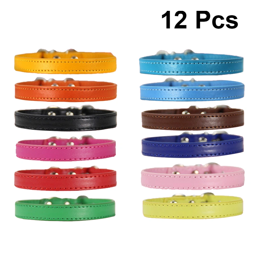 12pcs Simple Pet PU Collar Fashion Neck Ring Practical Pet Supplies for Dog Cat (Random Color)