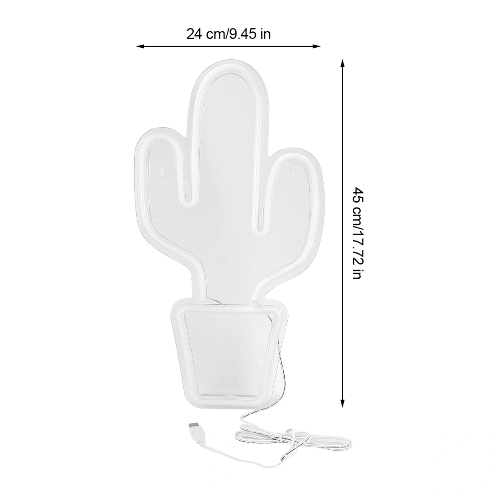 Transparent Night Light Decorative Cactus Neon Light LED Wall Decoration for Bedroom Party (White)