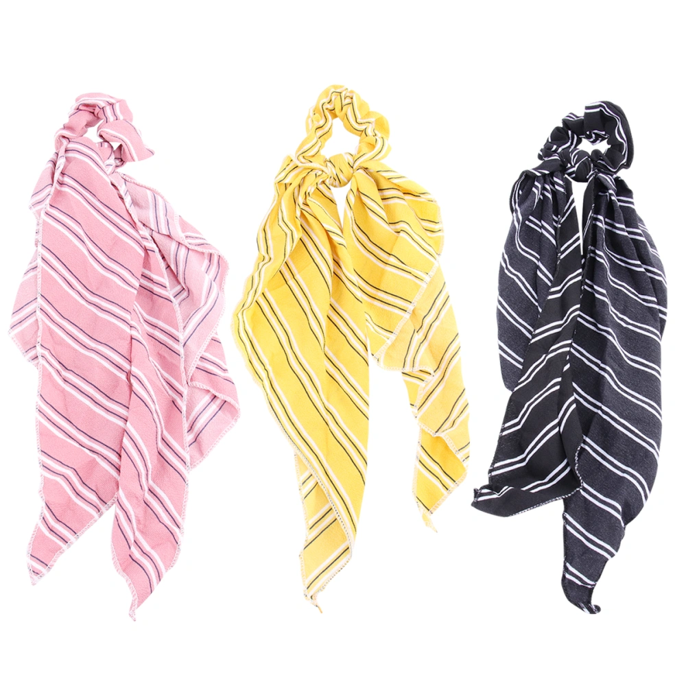 3 Pcs Cloth Art Hair Band Stripe Hair Tie Ribbon Bowknot Ponytail Holders Hair Accessories (Random color)