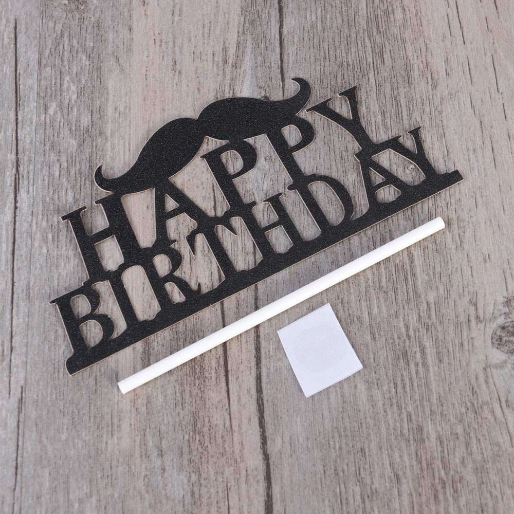 10pcs Glitter Mustache Happy Birthday Cake Picks Cupcake Toppers Cake Decorations for Birthday Party Favors (Black)