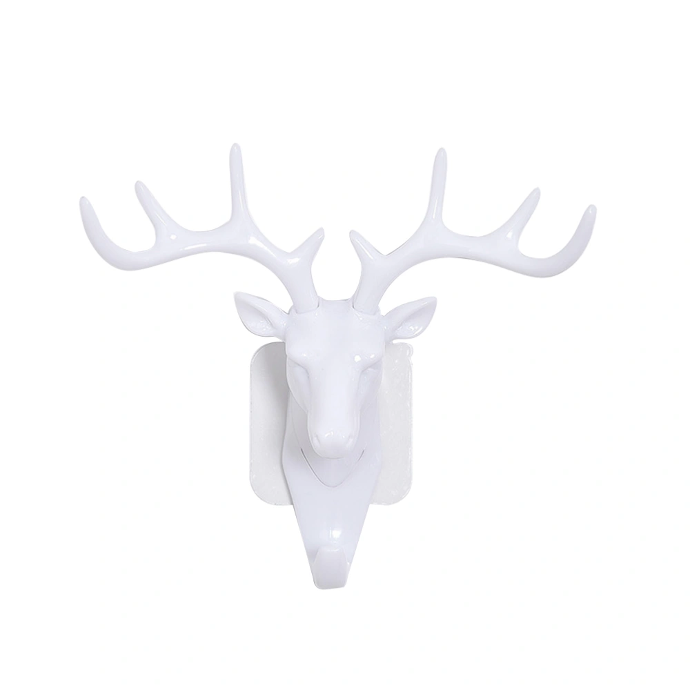 Vintage Deer Head Antlers Wall Hook for Hanging Clothes Hat Scarf Key Deer Horns Hanger Rack Wall Decoration (White)