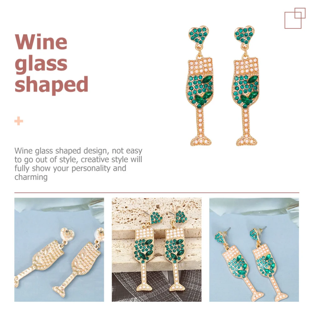 1 Pair Wine Glass Earrings Women Fashion Goblet Earrings Rhinestone Pearl Ear Studs