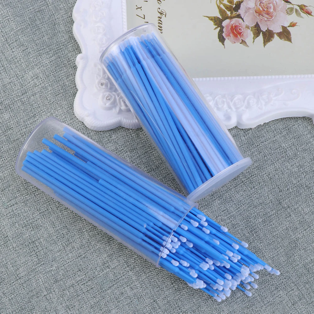 200pcs Disposable Grafting False Eyelashes Removing Cotton Swabs Micro Brushes Applicators for Eyelashes Extensions (Blue)