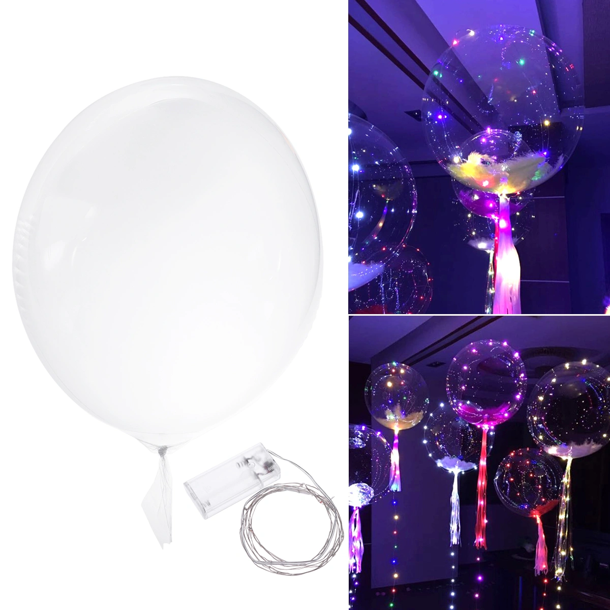 2 Meters LED Colorful Fairy Lights Light Up Balloon Helium Air Inflatable Ballon Transparent Glow Balloon Party Birthday Wedding Light Decor (18 Inch)