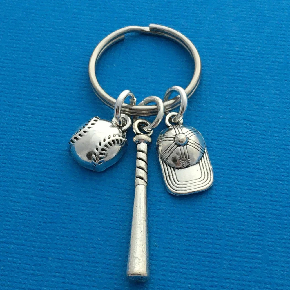 Sports Baseball Keychain Baseball Hat Bat Keychain Metal Key Ring Decorative Bag Pendant