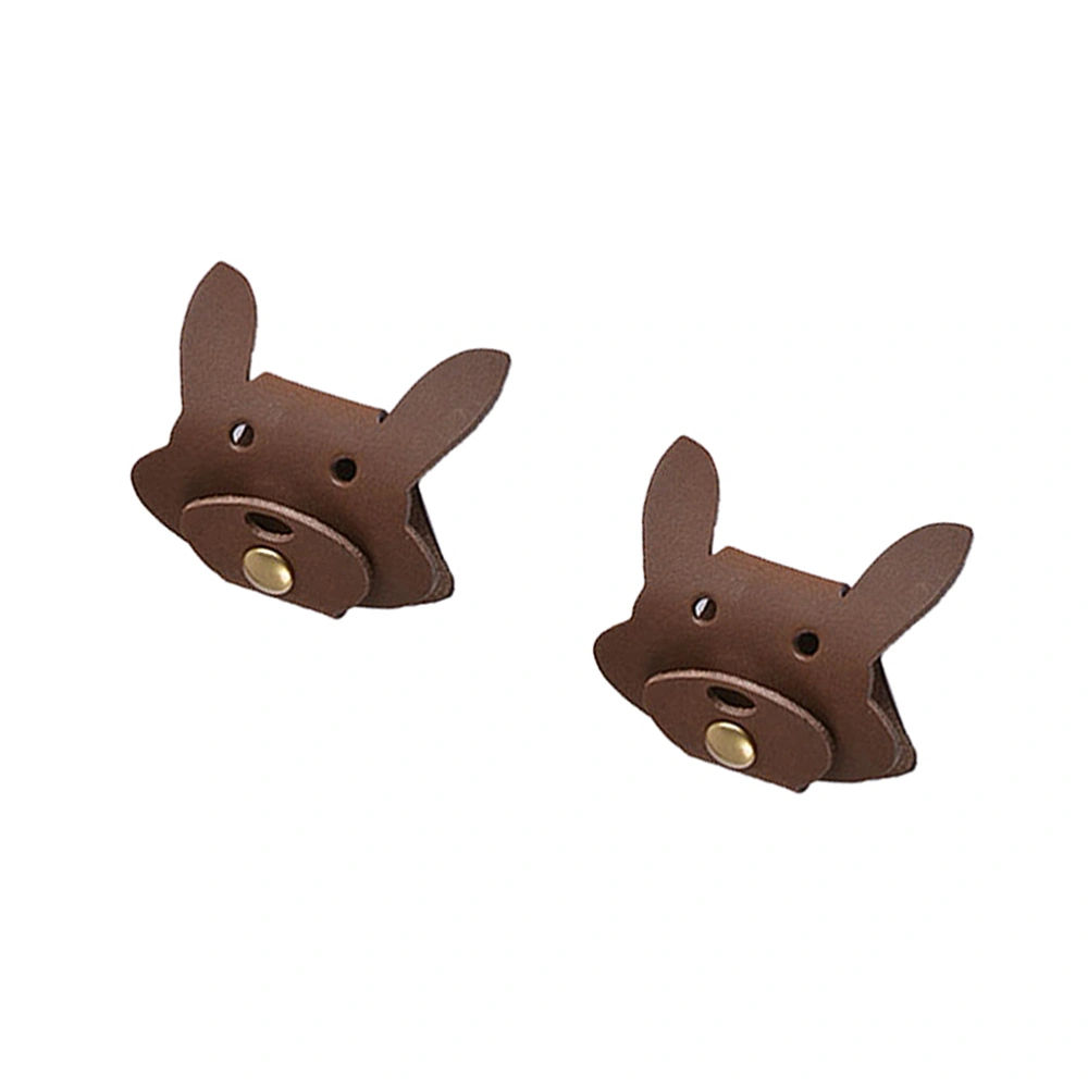 2pcs Adorable Data Cable Button Organizer Creative Rabbite Cord Organizer Clip Leather Earphone Winder for Man Woman (Coffee)